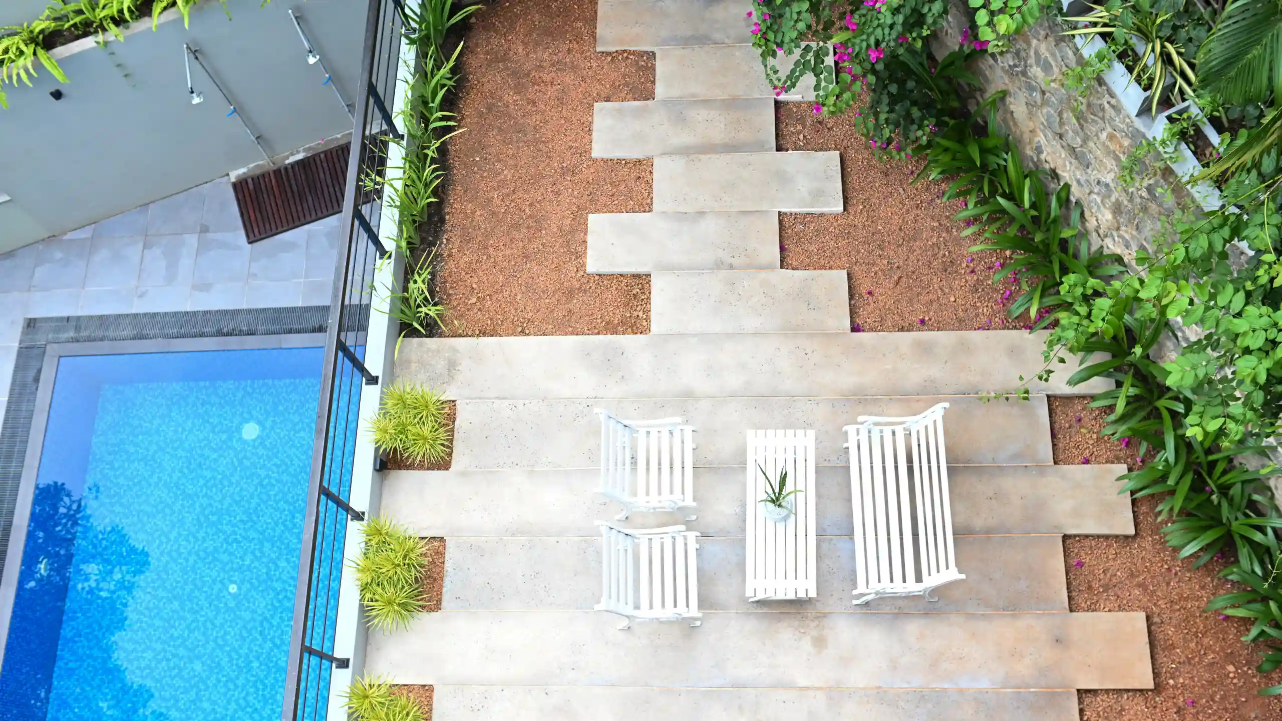 Hiriketiya accommodation poolside seating area at Hiriketiya Beach Resort