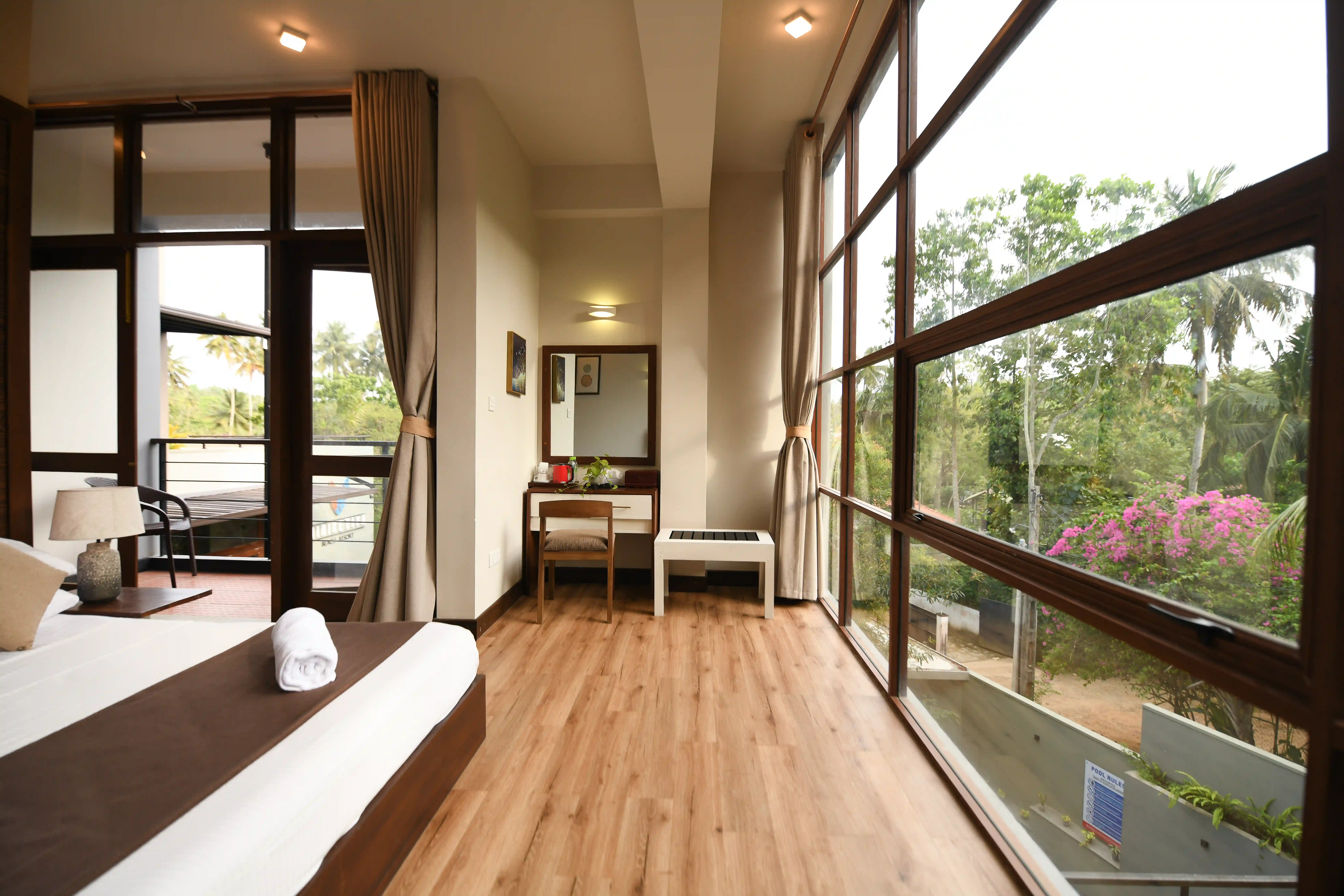 Double room at Hiriketiya Beach Resort with modern amenities in Hiriketiya