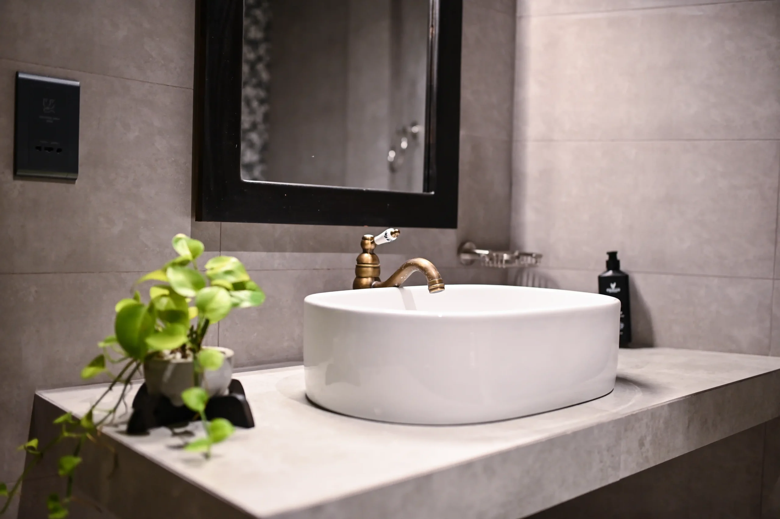 Modern bathroom sink and vanity at Hiriketiya Beach Resort for comfortable Hiriketiya accommodation