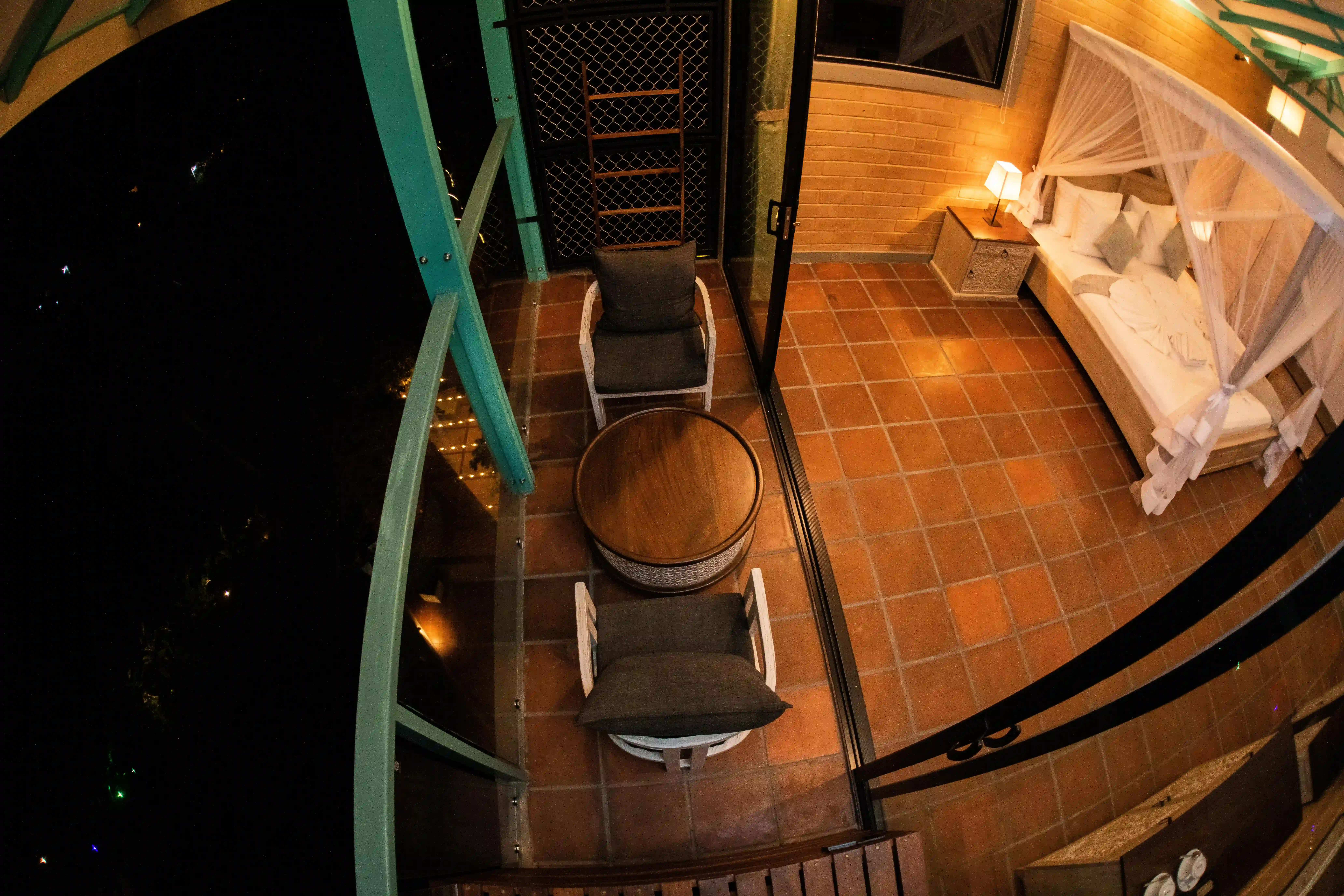 Private balcony seating area with table at Hiriketiya Beach Resort for comfortable Hiriketiya accommodation