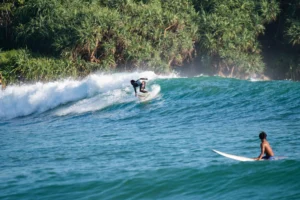 Surfing waves at Hiriketiya Bay Sri Lanka near Hiriketiya Beach Resort