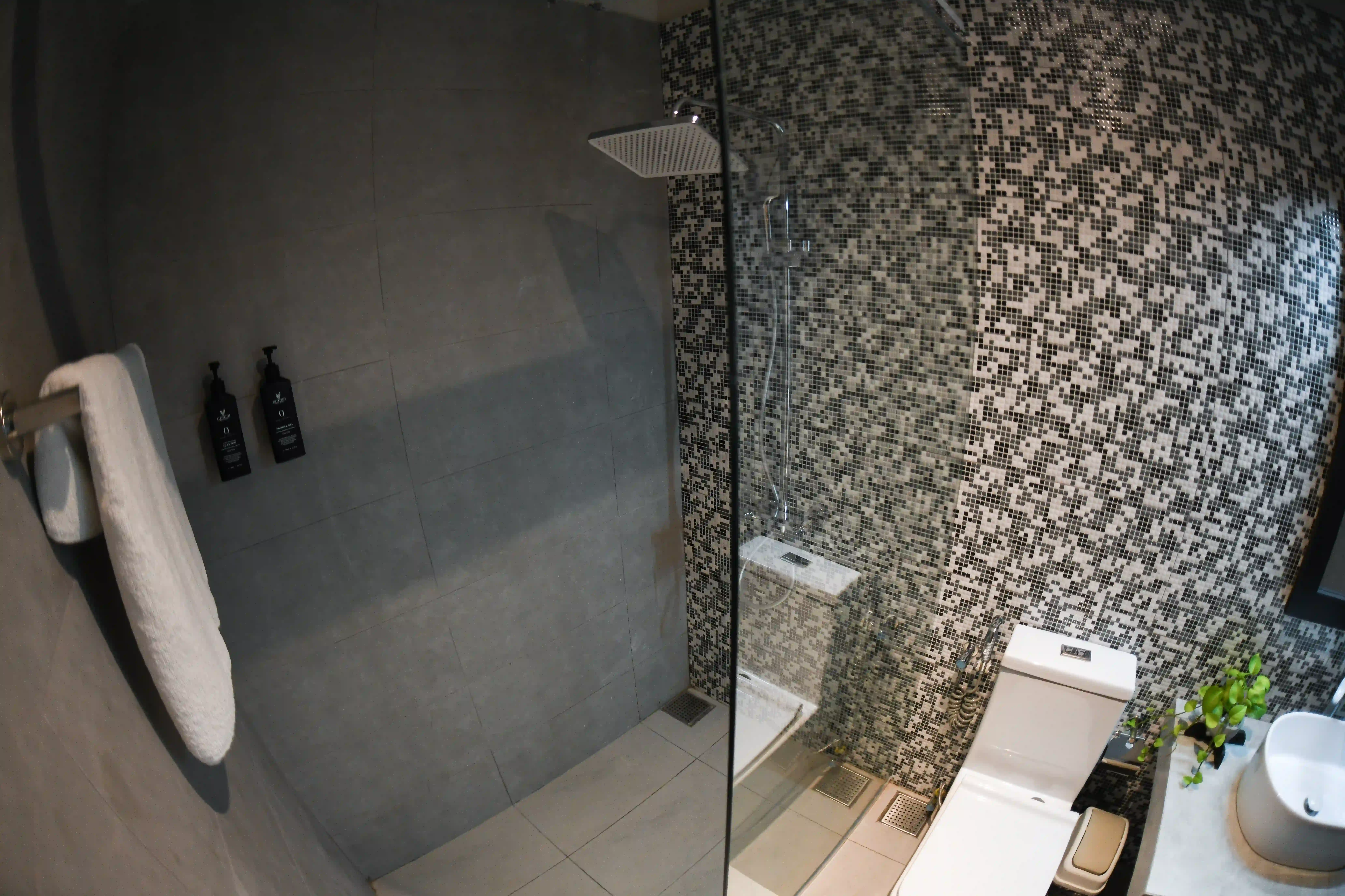 Modern bathroom with toilet and shower at Hiriketiya Beach Resort for comfortable Hiriketiya accommodation