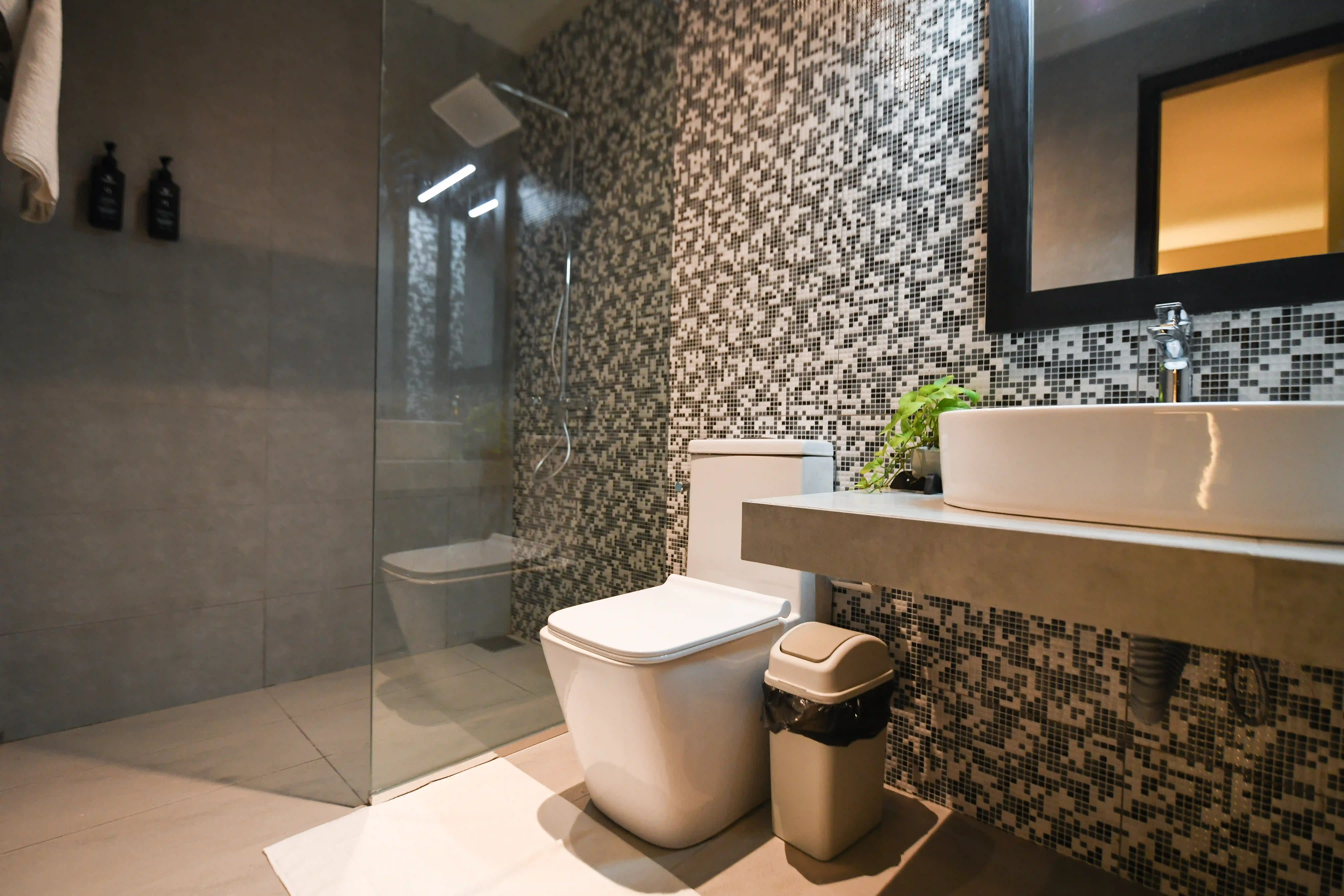Modern bathroom with toilet and shower at Hiriketiya Beach Resort for comfortable Hiriketiya accommodation