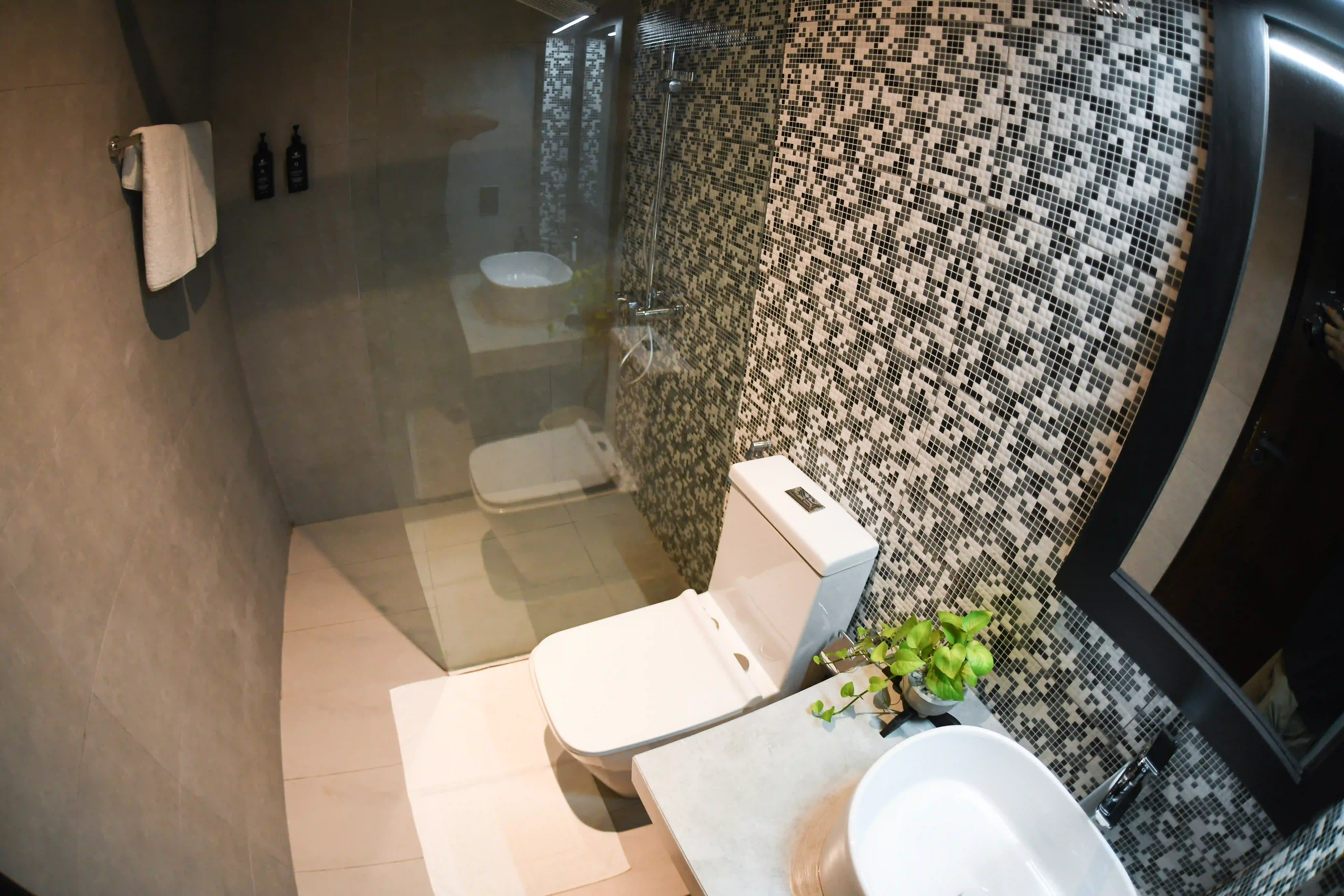 Modern bathroom with toilet and shower at Hiriketiya Beach Resort for comfortable Hiriketiya accommodation