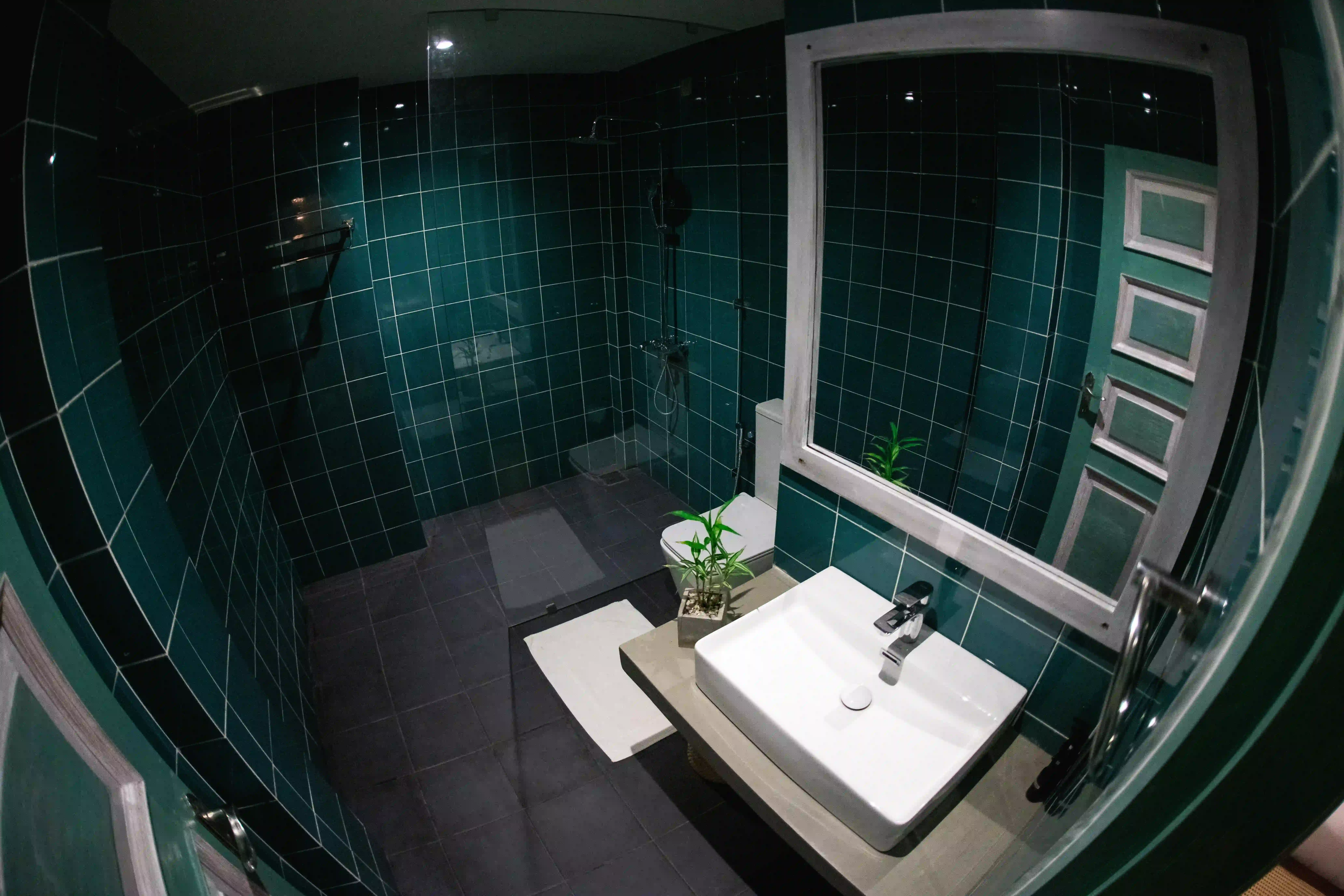 Modern bathroom with shower and sink at Hiriketiya Beach Resort for comfortable Hiriketiya accommodation