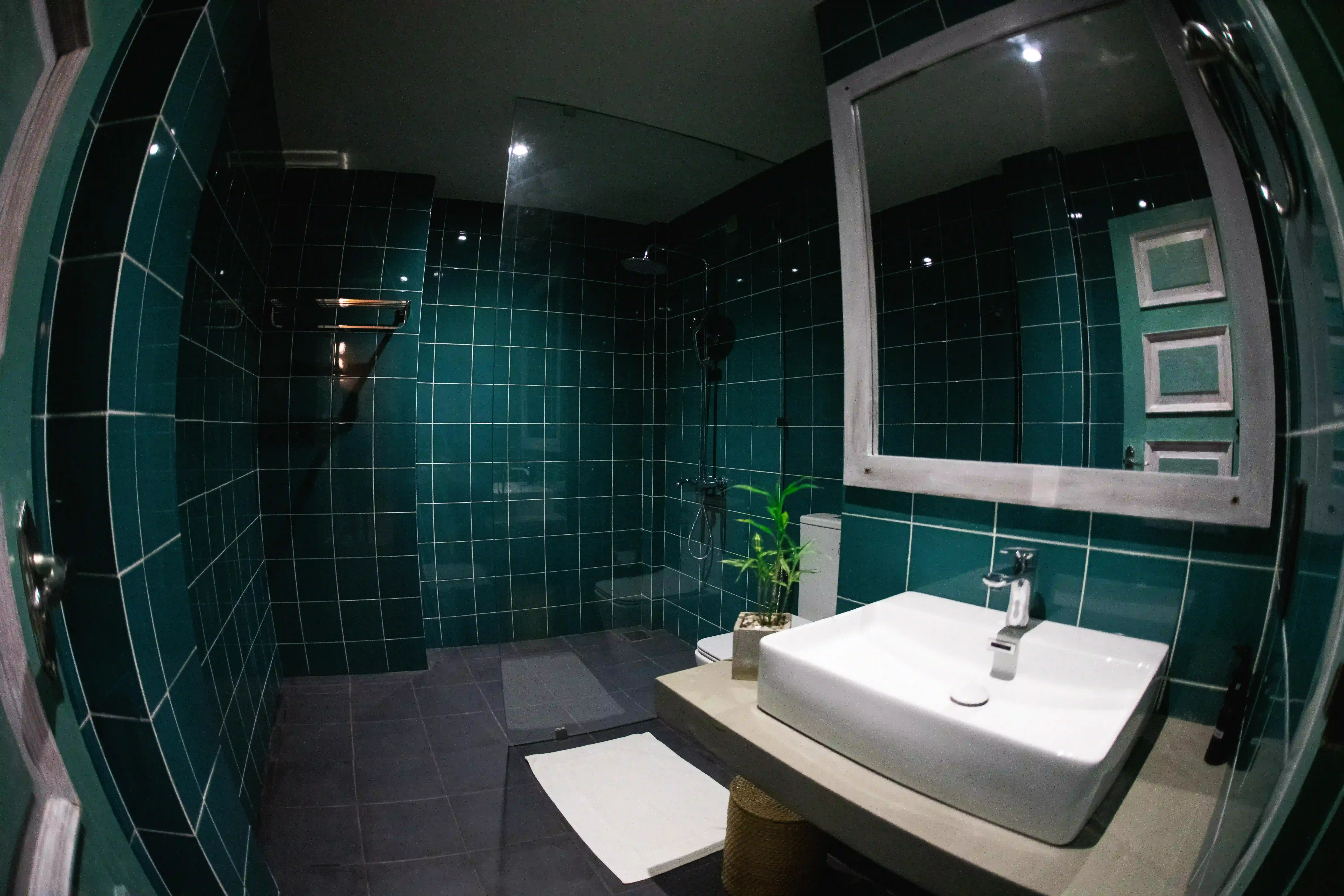 Modern bathroom with shower and sink at Hiriketiya Beach Resort for comfortable Hiriketiya accommodation