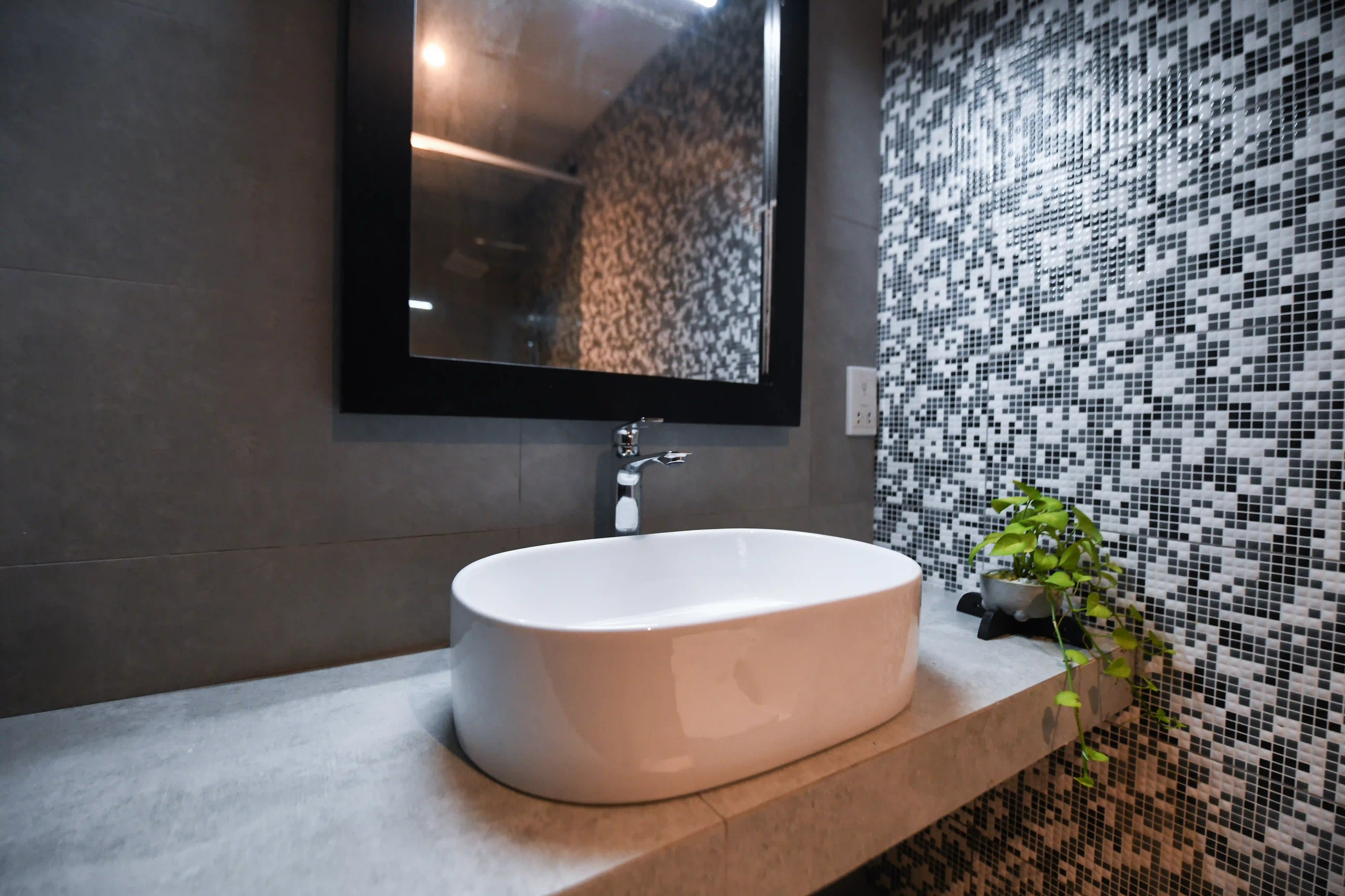 Modern bathroom sink and vanity at Hiriketiya Beach Resort for comfortable Hiriketiya accommodation